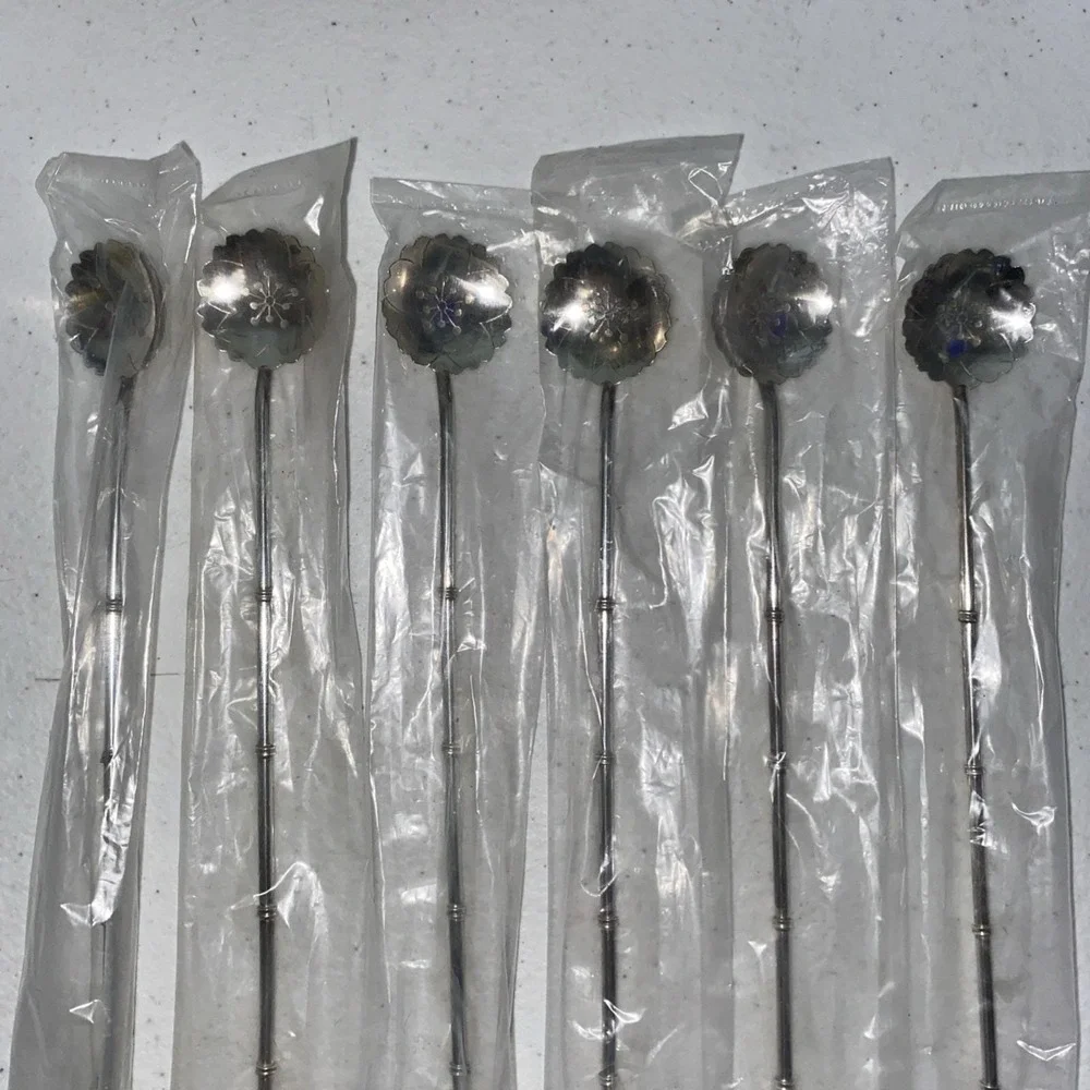 VTG Sterling Silver Set Of 6 Sakai Japan Iced Tea Spoons Cocktail Straws NEW